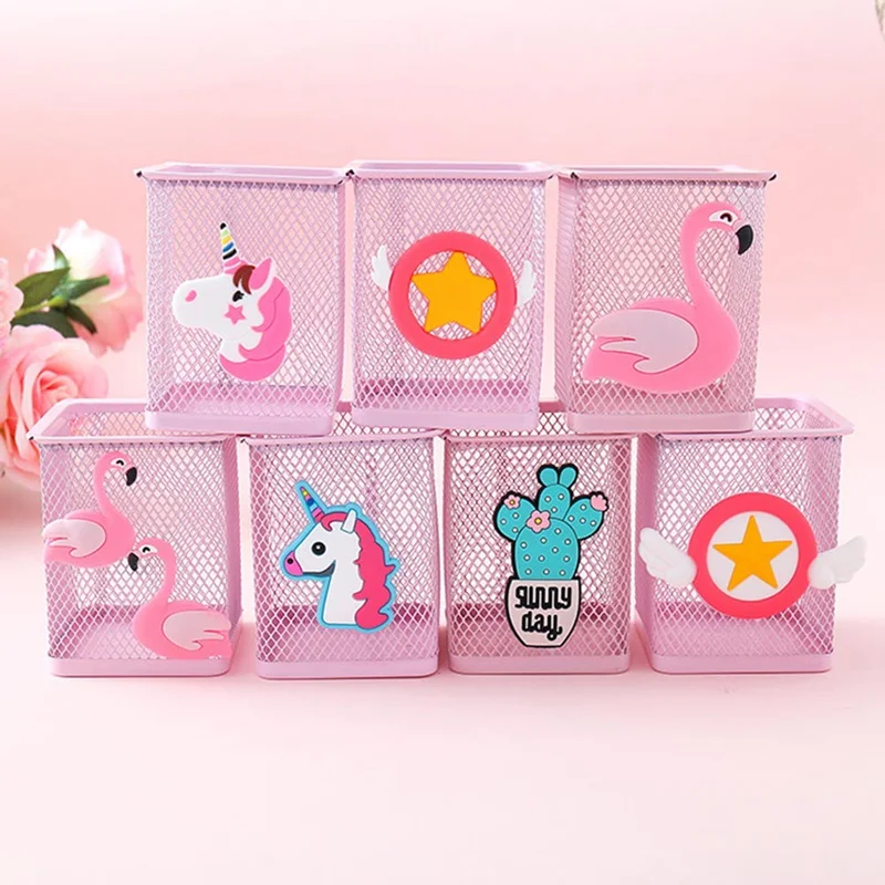 

1 Pc Kawaii Pink Unicorn Cactus Flamingo Square Stationery Storage Box Manage Case Pencil Pen Holder Stand Student Stationery