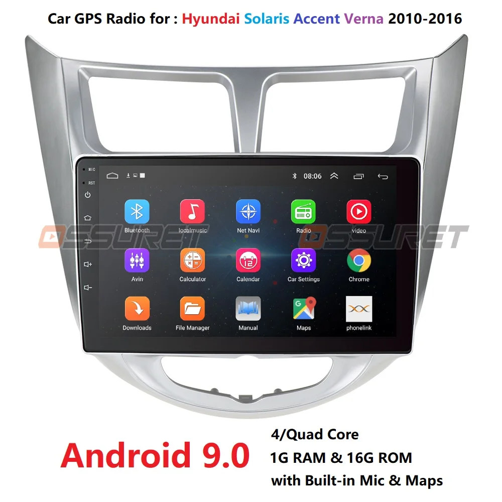  Android 9.0 Quad Core Double Din Car NON DVD player GPS Navigation For Hyundai Solaris Verna 2011 2