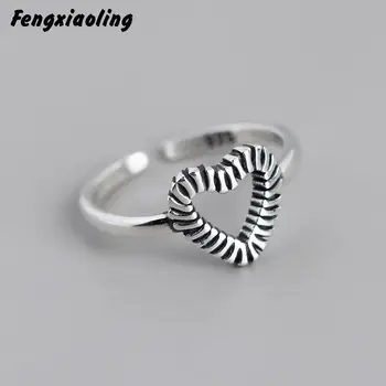 

Fengxiaoling New Arrivals Vintage Ring Jewelry 100% 925 Sterling Silver Retro Hollow Heart Open Rings For Women Fine Jewellery