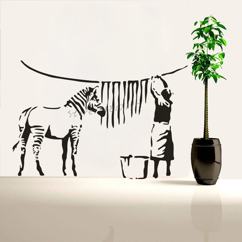 Настенная Наклейка в полоску зебры Banksy стирка стены Искусство уличном стиле