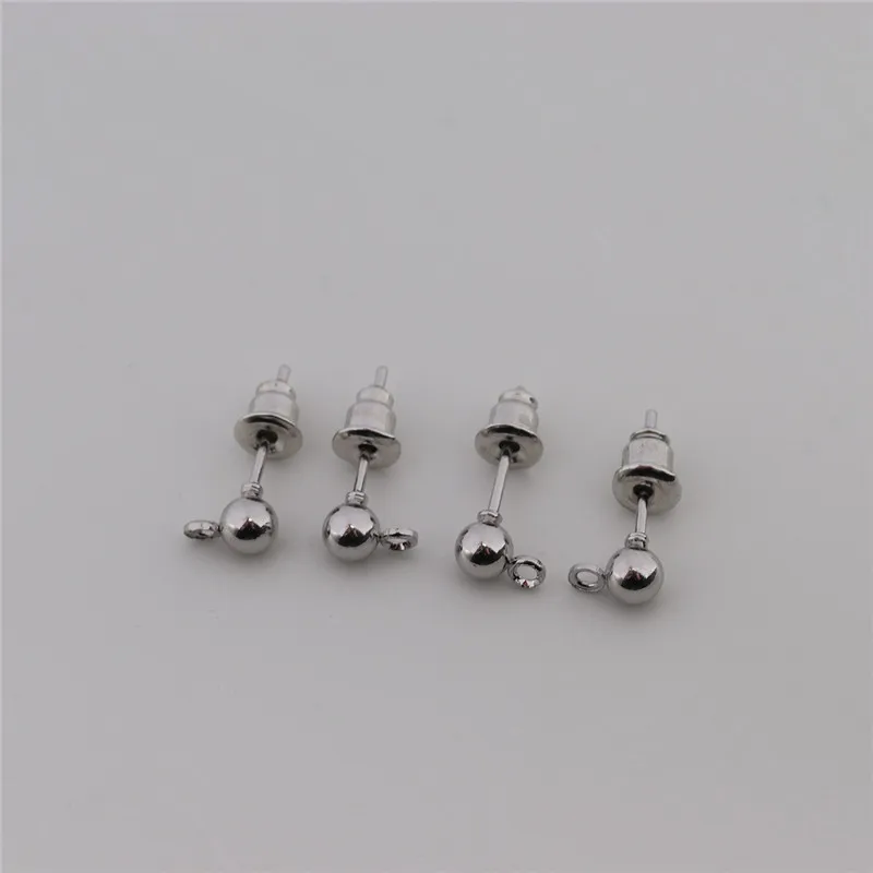 rhodium 50 шт./лот, бусина, одиночная серьга дырка, амулеты, сделай сам, Шариковые шпильки золотистого цвета, серьги-гвоздики, иглы, аксессуары для изготовления ювелирных изделий - Color: rhodium
