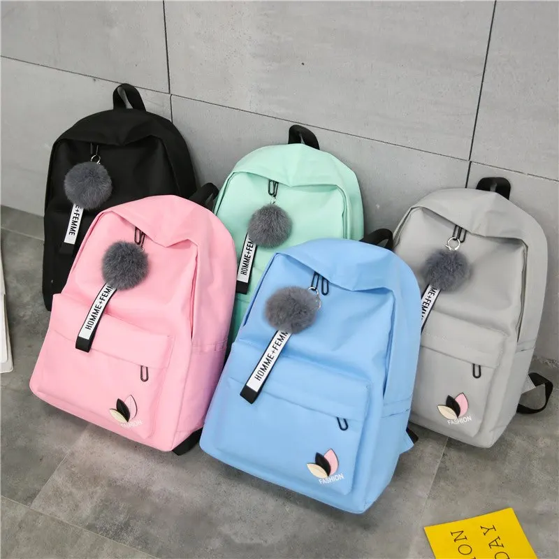 

New Korean Nylon Printing Solid Backpack Girl School Bags for Teenage College Wind Women SchoolBag High Student Bag Black Pink