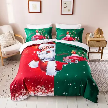 

2021 Christmas Bedding Set Santa Claus Cover Set Bed Linen Queen/King 3D Santa Claus Quilt Cover Bed Sheet Pillowcases Bedspread