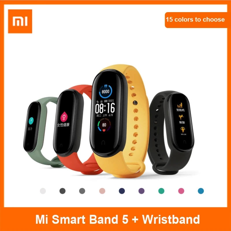 Xiaomi Mi Band 5 Global Version 9 Languages Smart Miband Screen Bracelet Heart Rate Fitness Traker Bluetooth Smart Band