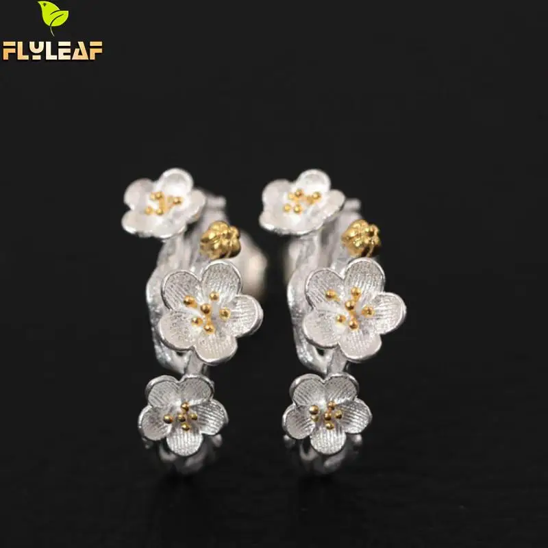

Flyleaf 925 Sterling Silver Plum Flower Stud Earrings For Women Elegant Lady Prevent Allergy Sterling-silver-jewelry