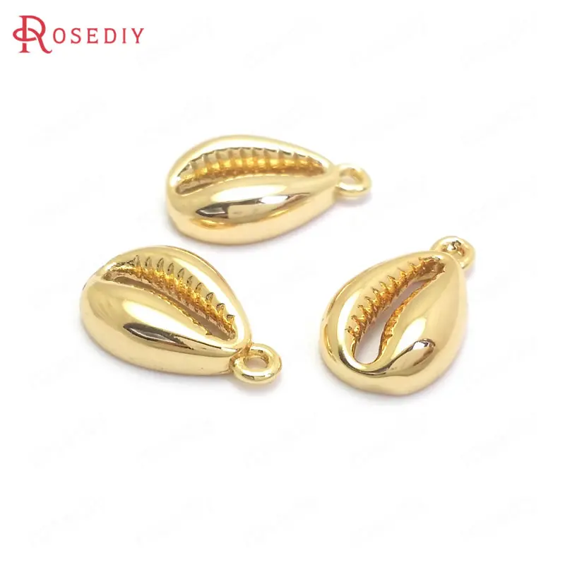 (37183)10pcs 12x7mm 24k Gold Color Brass Shell Charms Pendants High
