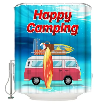 

Summer Seaside Beach Red Car Bathroom Shower Curtain Home Decoration Bathroom Accessories Shower Curtain