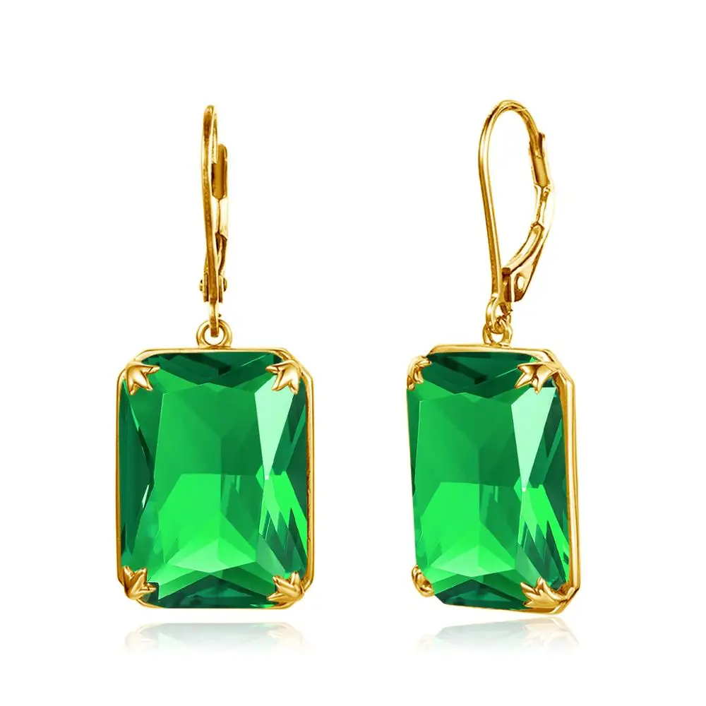 

New Trendy Real 925 Sterling Silver Earrings 14K Gold Creative Gemstone Green Emerald Drop Earrings For Women Party Fine Jewelry