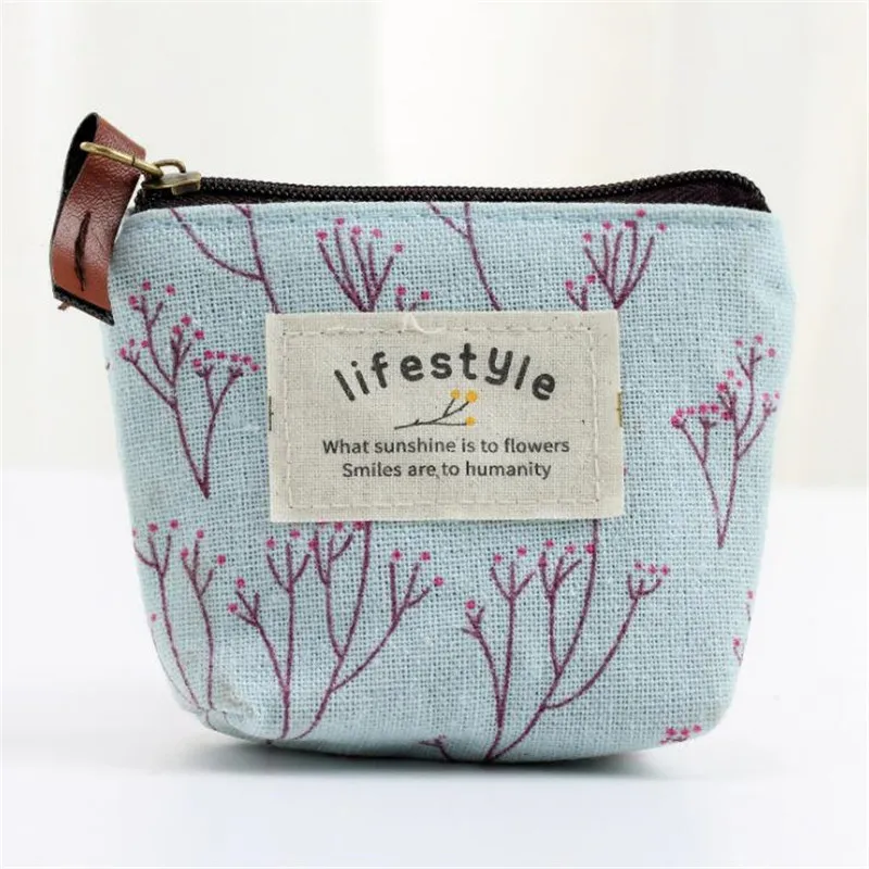 Korean Style Canvas Women's Small Coin Bags Wallet Zipper Flower Cotton Money Key Wallet Pouch Case Bags Kids Girl