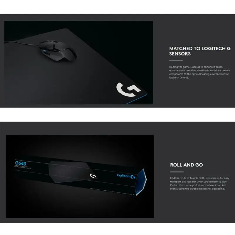Logitech G640 46X40 см Большой размер игровой геймерский коврик для мыши умеренный мягкий Фабричный коврик для мыши с низким dpi установкой для ПК компьютера ноутбука