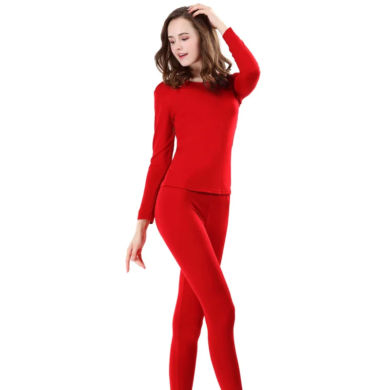 Thermal underwear female thin section (plus velvet) round neck Slim body base base XL autumn pajamas thermal underwear