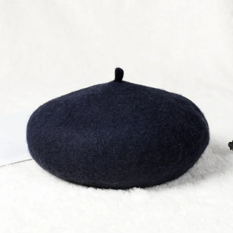 Autumn Winter Women Fashion Cashmere Adjustable Berets New Wool Hat Female Warm Solid Color Cap - Цвет: navy blue