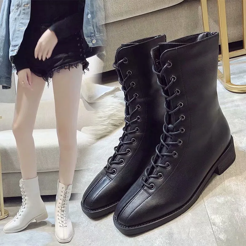 

Lace-up Boots Women's 2019 England New Style Versatile Low Heel Martin Autumn And Winter Monsoon Short Motorcycle Boots Short Sh