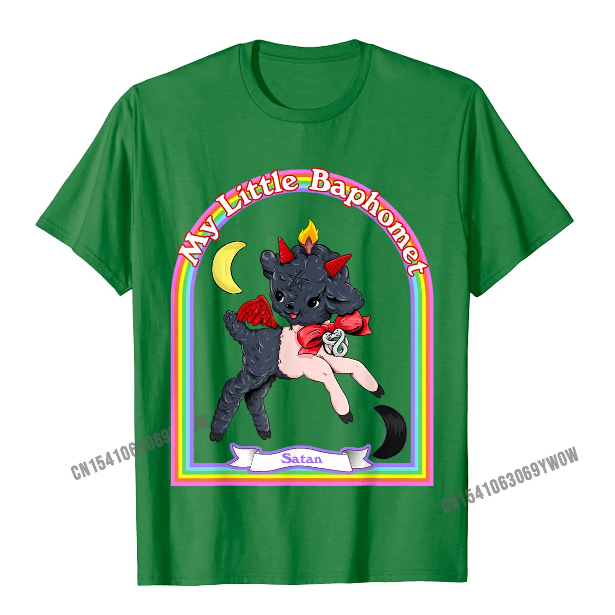 Printed Round Collar Top T-shirts April FOOL DAY Tops Shirt Short Sleeve Brand 100% Cotton Hip hop T-Shirt 3D Printed Men Baphomet Cute Satan Kawaii Retro Vintage Satanic Atheist T-Shirt__911 green