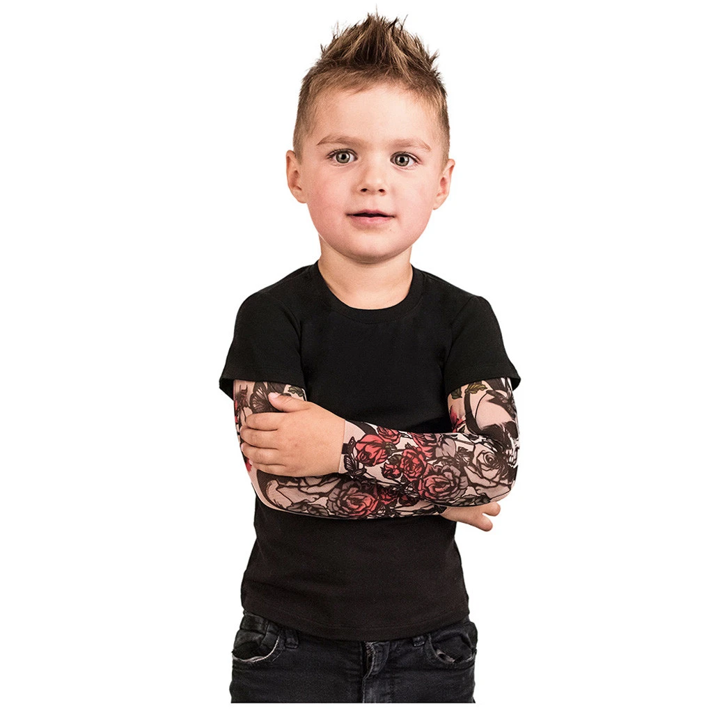 Toddler Baby Kids Boys T-Shirt with Mesh Tattoo Printed Sleeve Floral Tee Tops