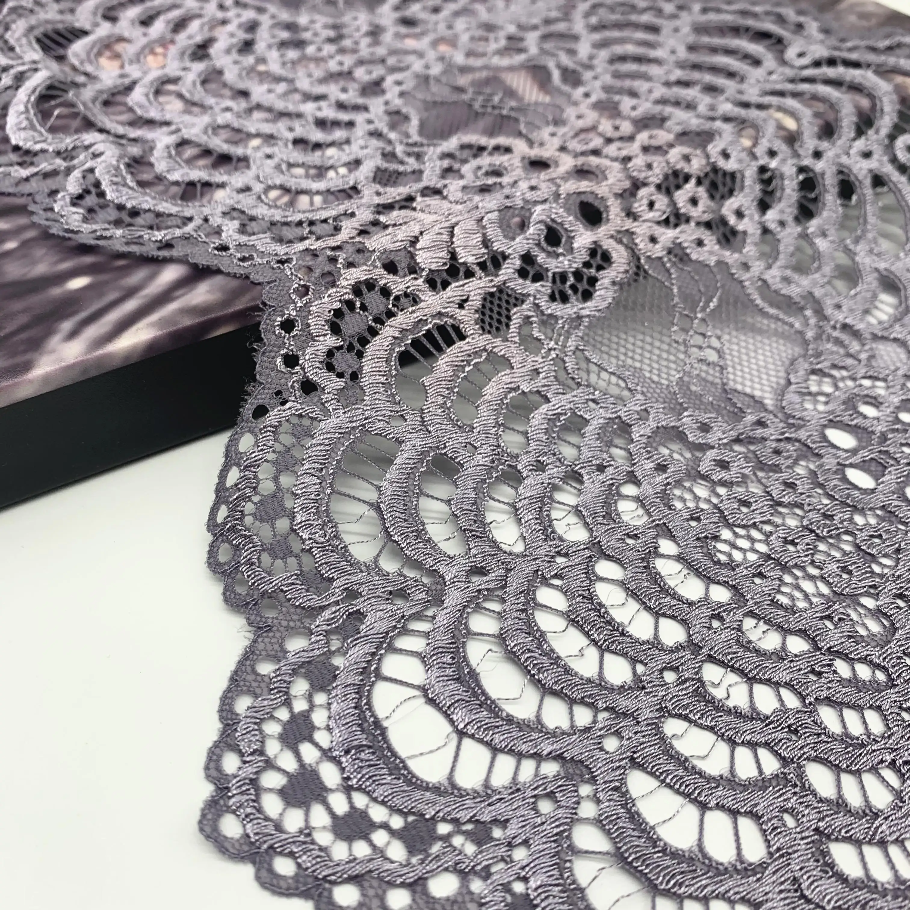 3y/lot Width 21cm 3 colors Grey Blk Elastic Stretch Lace 6