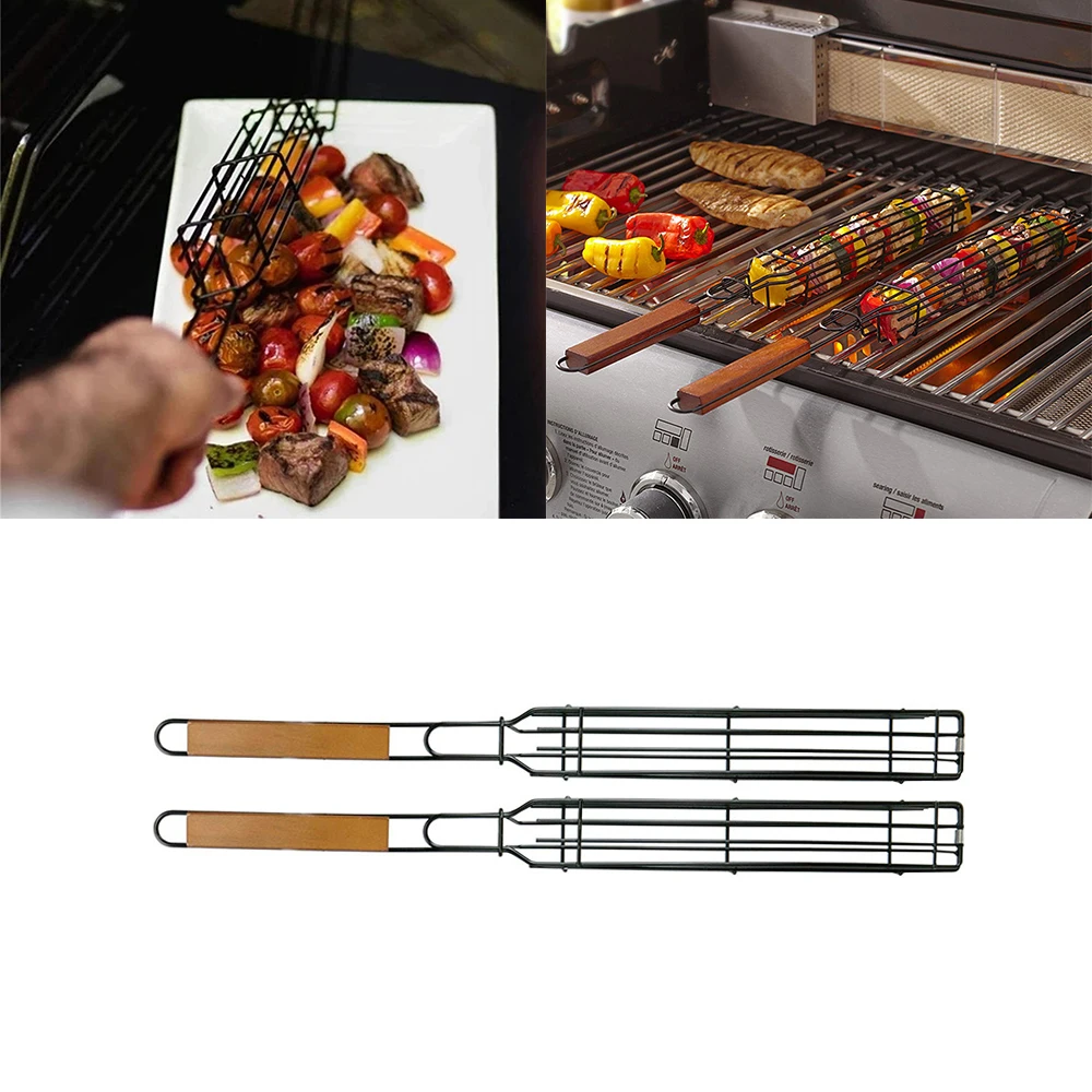 Portable BBQ Grilling Basket Stainless Steel Nonstick Barbecue Grill Mesh Tools 