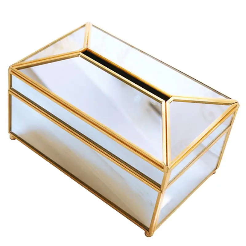 Европейский стиль металлическое зеркало коробка для салфеток геометрический полотенце контейнер для салфеток держатель автомобиля украшение дома - Цвет: Mirror-L