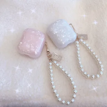 

3D Glossy shell coin pearl bracelet Keychain Headphone Earphone soft case for Apple airpods 1 2 Pro Wireless Headset cover gift