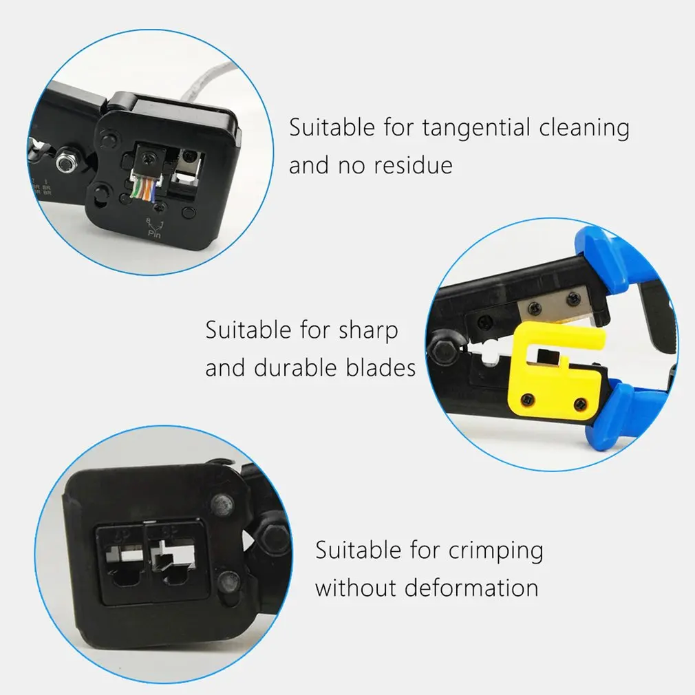 Through Hole Cable Clamp Perforation Crystal Head Crimping Pliers Multifunction Ez Cable Clamp 6P8P Dual Purpose Pliers Blue
