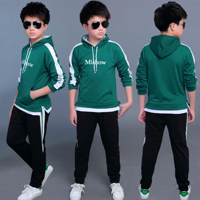 US $13.60 Fashion Letter Kids Sports Suit For Boys Clothes Set Spring Autumn Teen Outfits Long Sleeve Hooded 