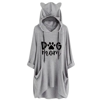 

Coat women's sweatshirt худи hoodies толстовки Casual Hooded Long Sleeves Cat Ear Print Pocket Shirt Irregular Top Blouse h4