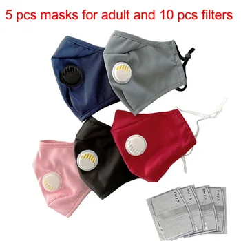 

5PCS Cotton Mask PM2.5 Anti-Dust Masks Can Be Washed and Reused Non-disposable Cloth Mask Carbon Mask with 10 Filters