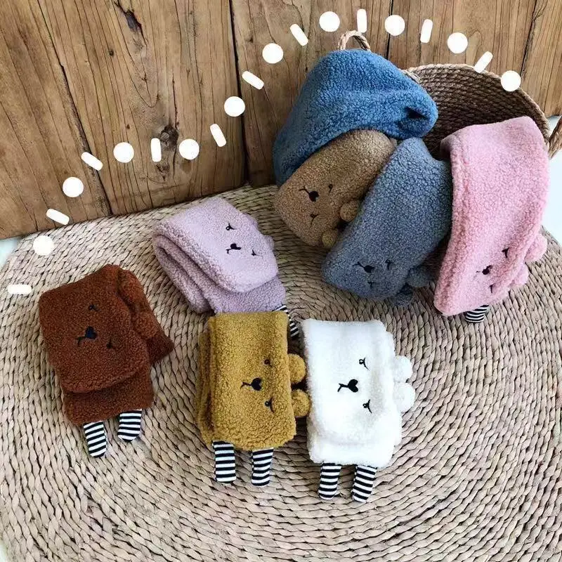 Милый плюшевый шарф с медвежонком для маленьких детей, Kawaii, Зимние флисовые теплые меховые шарфы для детей, Одноцветный шарф для мальчиков и девочек, теплый шарф