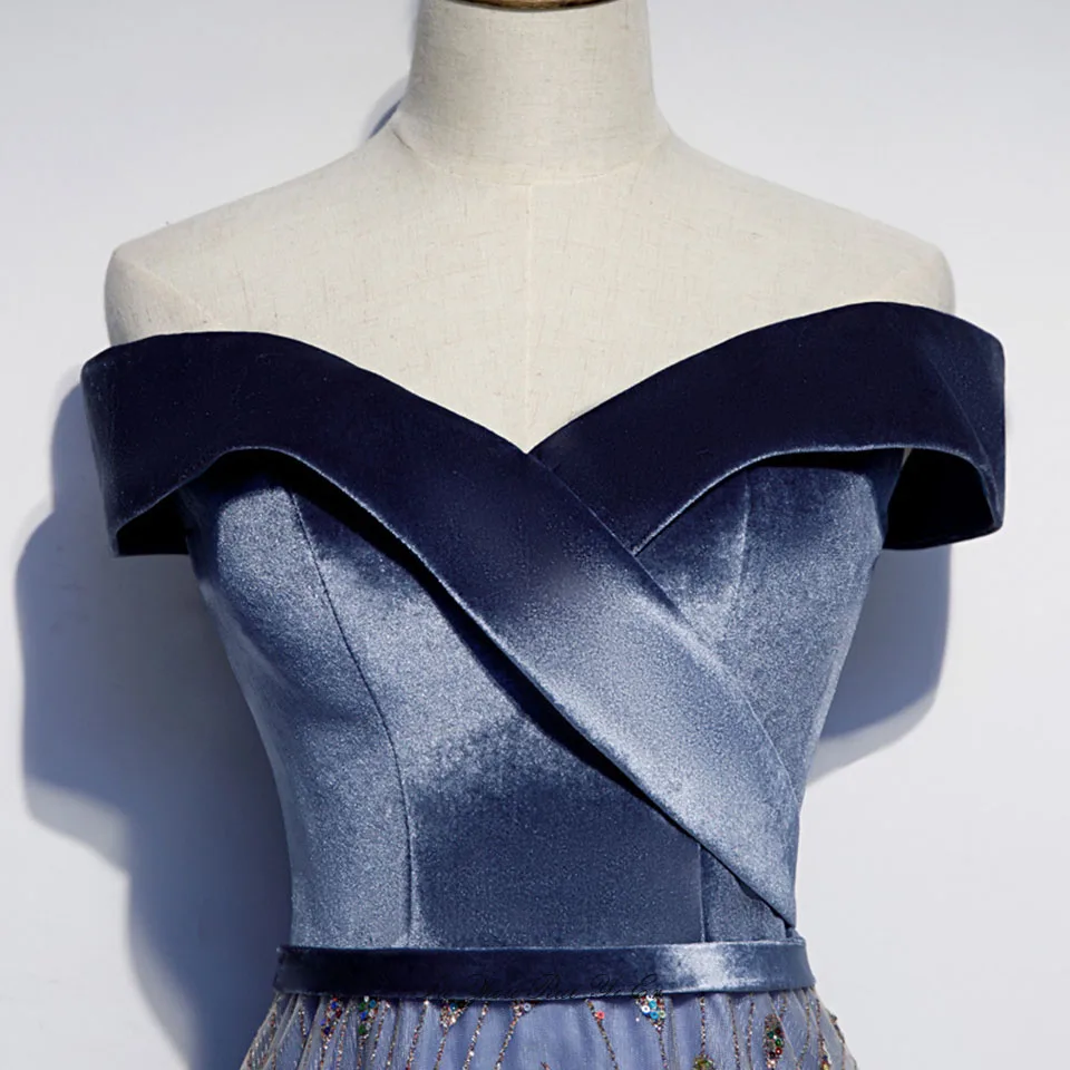 Robe De Soiree Longue элегантное платье с открытыми плечами для выпускного вечера корсет бархатный топ Тюлевая юбка с блестками торжественное платье для женщин