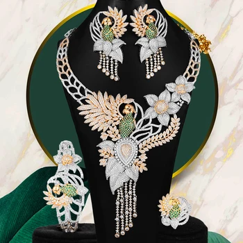 

GODKI Luxury Parrot Bird 4PCS Nigerian Jewelry Set For Women Wedding Everyday Wear Zircon Indian African Bridal Jewelry Set 2020