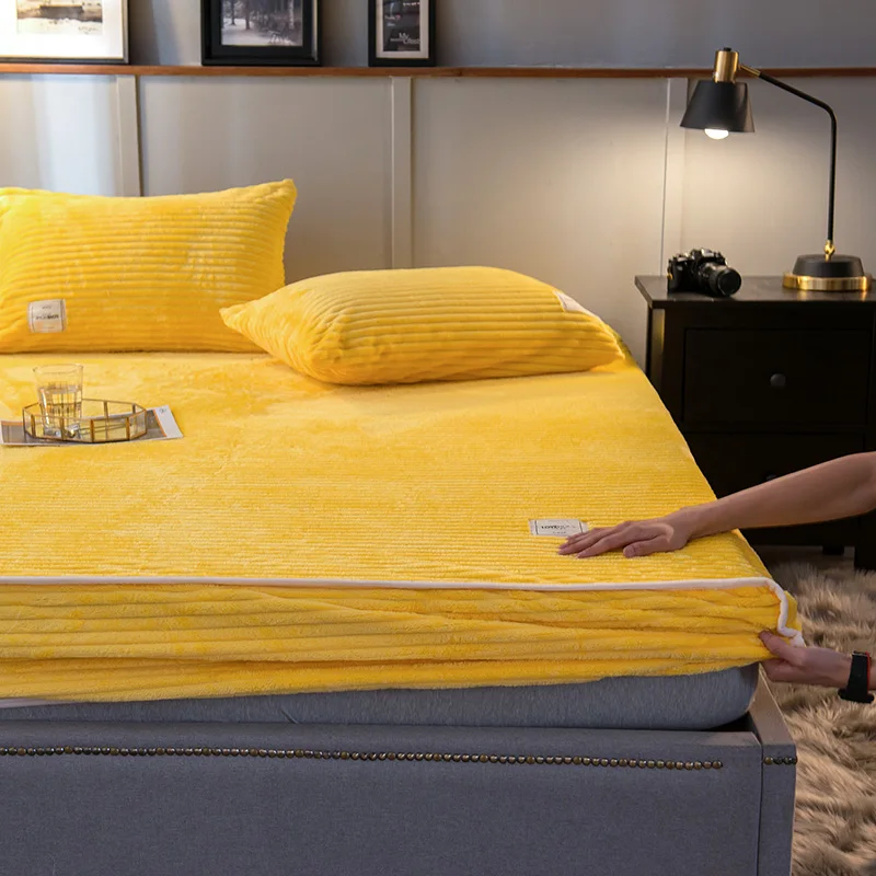 Winter Warm Polyester Fitted Sheet Soft Velvet Mattress Cover Four Corners with Elastic Band Bed Sh