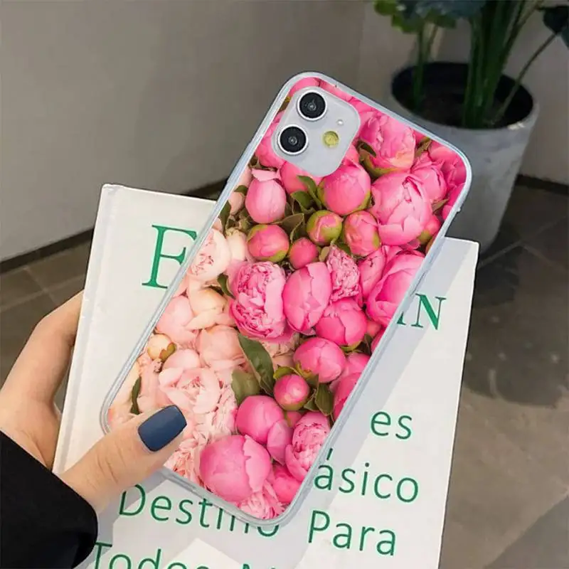 Elegant Pink Purple Peony Flower On the Vase Phone Case for iphone 13 8 7 6 6S Plus X 5S SE 2020 XR 11 12 pro XS MAX