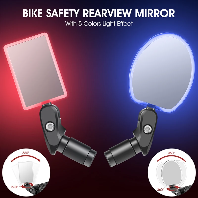 2021 2 In 1 Bicycle With Lamp 5 Color Dimming Rearview Mirror Night Riding Convex Reflector Parts Bike Accessories | Спорт и