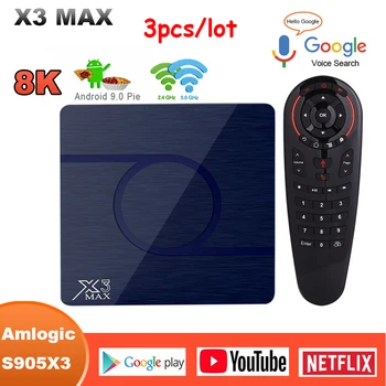

3pcs Android TV Box 2020 X3 Max Android 9.0 Amlogic S905X3 Smart TV Box 8K 1080P Netflix Google TV Player Dual Wifi Set-top Box