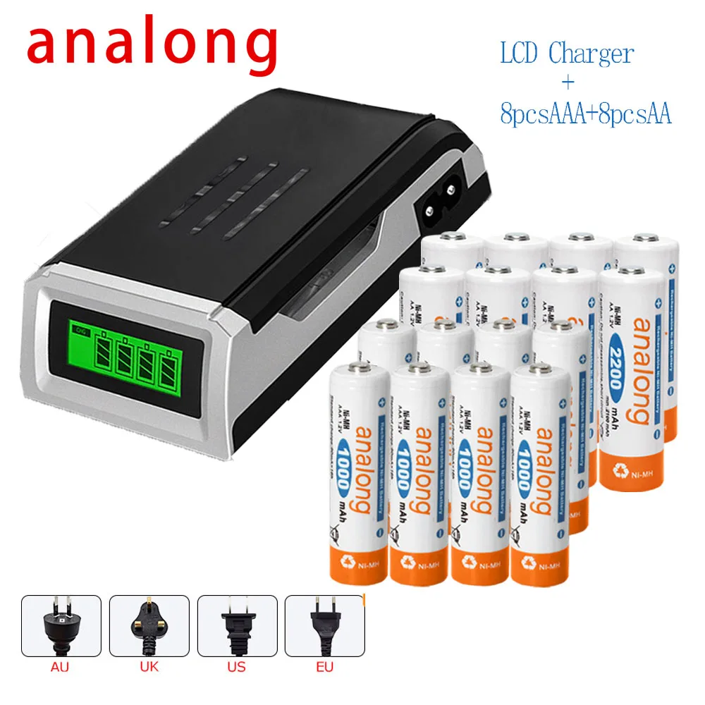 

8pcs 1.2V AAA nimh Battery AAA rechargeable battery+8pcs aa nimh battery for Remote Control Toy alarm with lcd smart charger