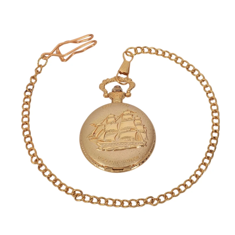 Бронзовая парусиновая лодка ожерелье карманные цепи кварцевые часы с подвеской - Цвет: Gold