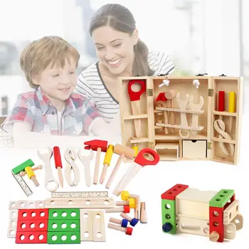 

Wooden Toolbox DIY Construction Tool Wooden Tool Box Simulation Maintenance Kits Pretend Play Toys For Assemble Disassemble