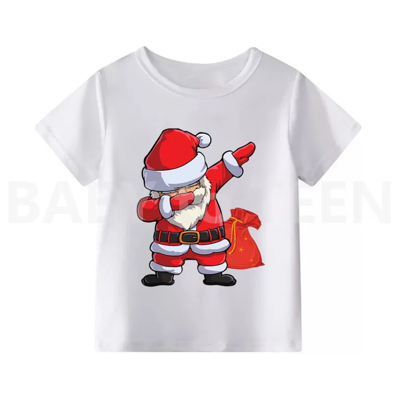 Детская футболка с изображением рождественского Санта-Клауса, забавная футболка с короткими рукавами для мальчиков и девочек, детская одежда - Цвет: B