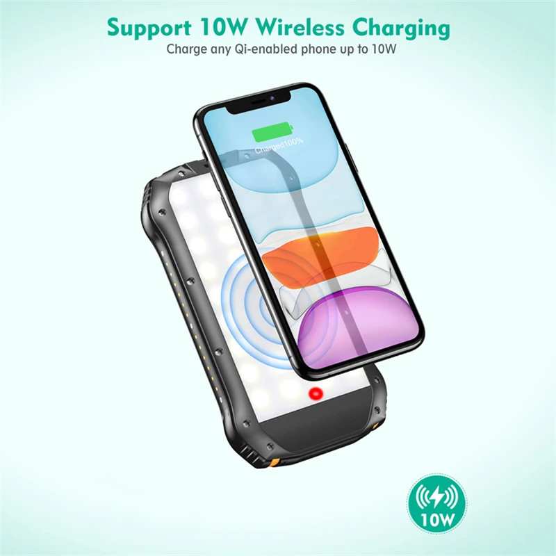 26800mAh Solar Power Bank Fast Qi Wireless Charger for iPhone 12 Samsung Xiaomi Poverbank Camping Light PD 18W Type C Powerbank power bank power bank