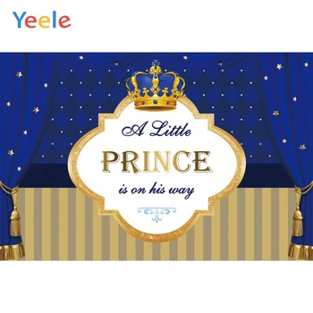 

Blue Curtain Gold Crown Baby Shower Boy Birthday Custom Backdrop Vinyl Photography Background For Photo Studio Photophone Shoot