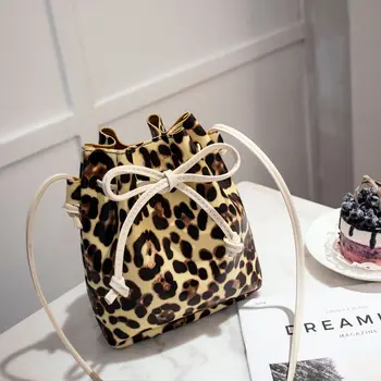 

Leopard-print bucket bag mini oblique cross bag female European and American fashion PU soft mobile phone zero wallet students