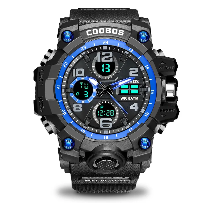 COOLBOSS модные уличные спортивные часы мужские многофункциональные часы будильник Chrono 5Bar водонепроницаемые цифровые часы мужские часы для плавания - Цвет: 50m Waterproof 20