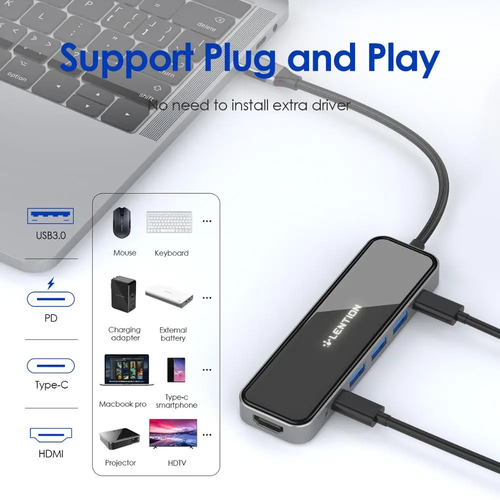 Usb-хаб USB 3,0 HDMI адаптер док-станция для MacBook Pro 13,3 аксессуары USB-C Тип C 3,0 разветвитель 6 Порты и разъёмы usb-хаб с PD зарядки