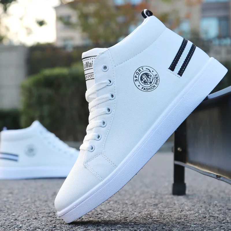 Casual Sneakers High Top Shoes Men White Sport Shoes 2020 New Waterproof Ankle Boots Leather Male