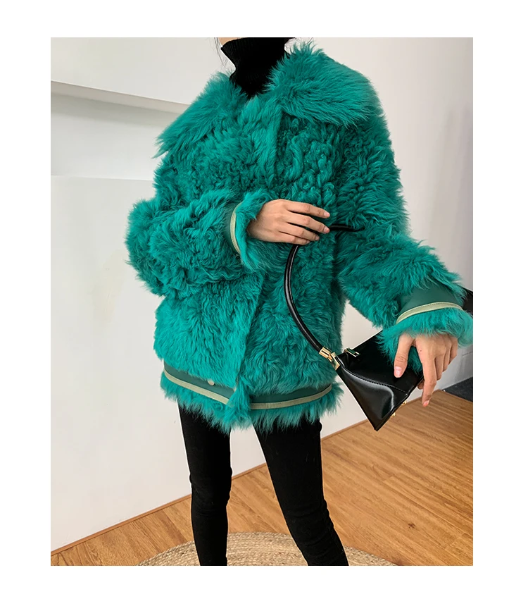Высококачественное Женское пальто из искусственного меха, повседневное меховое плотное теплое длинное пальто из искусственного меха ягненка, свободное зимнее пальто для женщин, зеленое меховое пальто