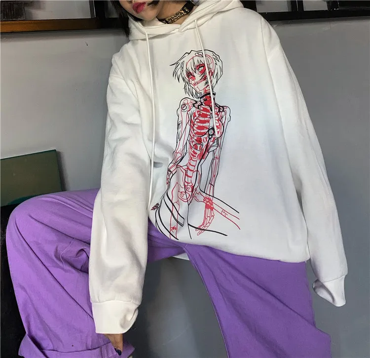 Woherb Harajuku японский мультяшный принт Толстовка для женщин и мужчин унисекс повседневные толстовки принт Осень Толстовка Топы уличная Sudaderas