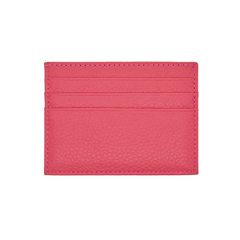 Genuine Cowhide Leather ID Card Holder Rainbow Candy Color Bank Credit Card Gift Box Slim Card Case Custom Name LOGO - Цвет: rosy red