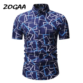

ZOGAA New Fashion Breathable Short Sleeve Geometric Printing Fashion Casual Slim Short Sleeve Shirt Summer 3XL