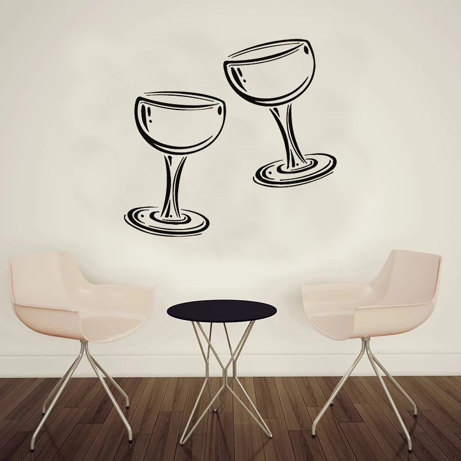 Two Glasses Of Wine Champagne Kitchen Wall Sticker Cafe Restaurant Wall