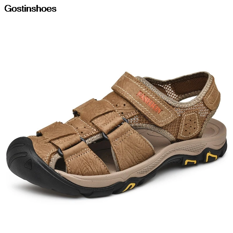 

Mens Sandles Sandalia Hombre Cow Leather Closed Toe Cowhide Shoes Fashion Zapatos Hombre Men Summer Sandals
